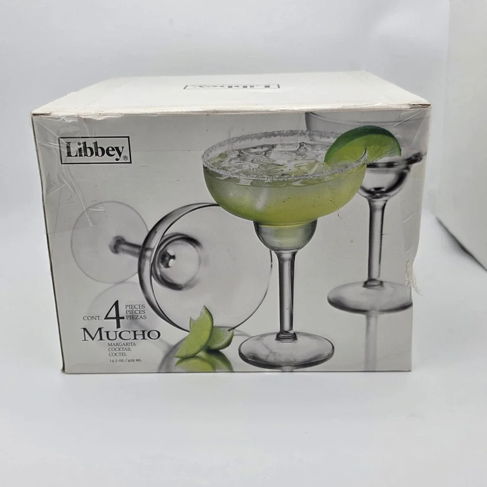 Libbey Mucho Margarita Glass Set 4pc 14.5oz Clear Glass Stemmed Barware Cocktail